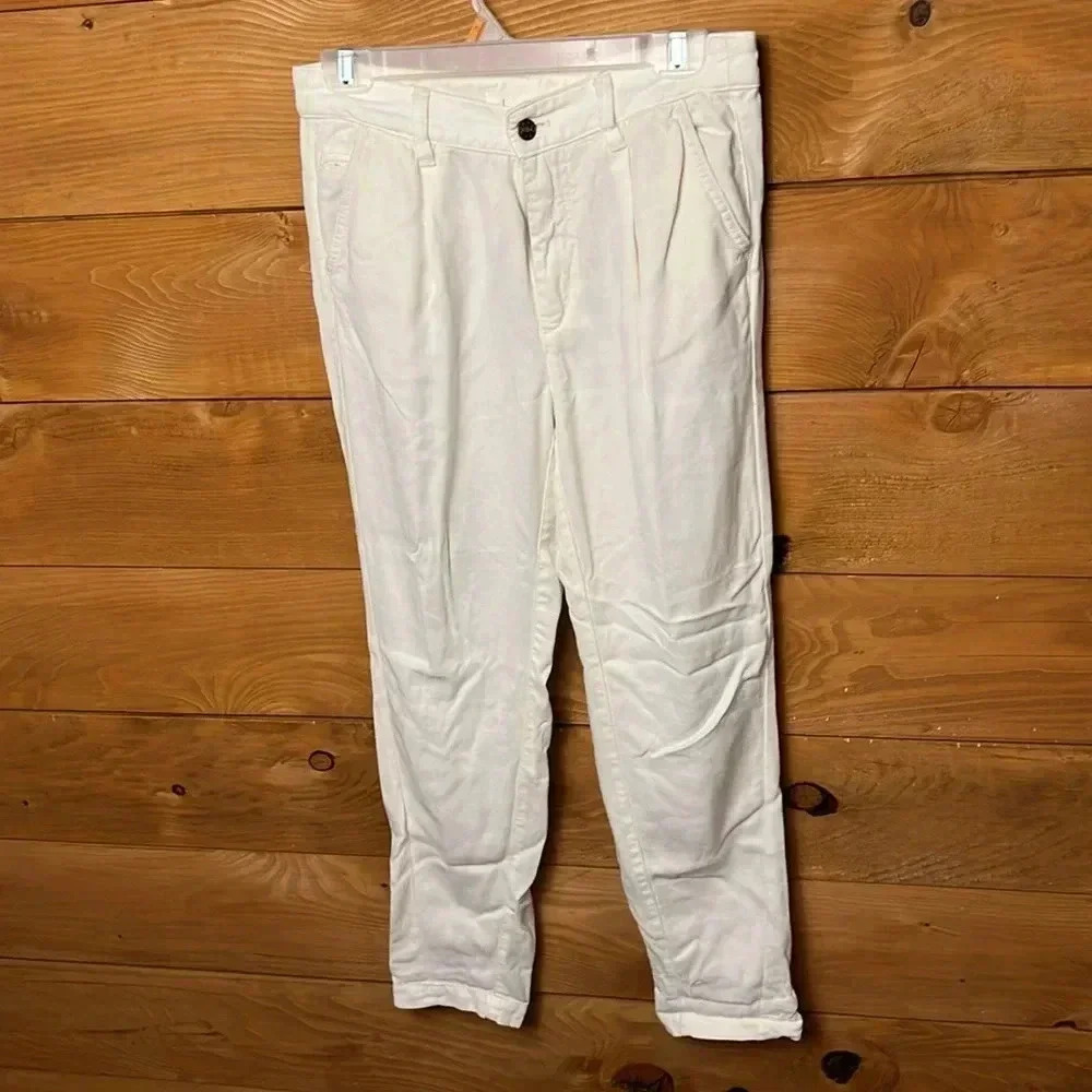 Anthropologie women’s pants, white tapered 27 front back pockets business casual